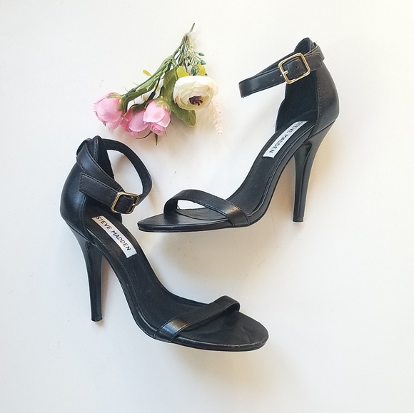Steve Madden Real Love Black Anklestrap Open Toe heels size 6 - Picture 1 of 7